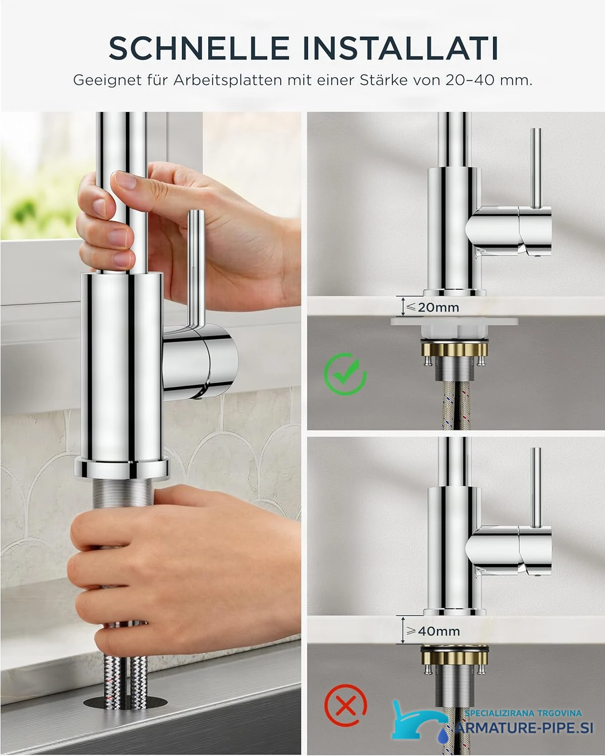 Low-Pressure Kitchen Tap, Single Lever Hot and Cold Water Tap, Tap with 3 Connections for Boilers, Suitable for Boilers and Under-Sink Boilers, Mat Zwart