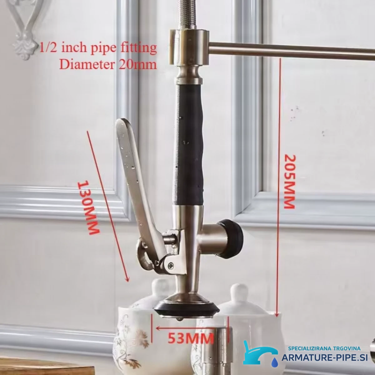 Dřezová hlavice ELITE EDITION KFH1355: 205 mm, páka 130 mm a přípojka 1/2 palce
