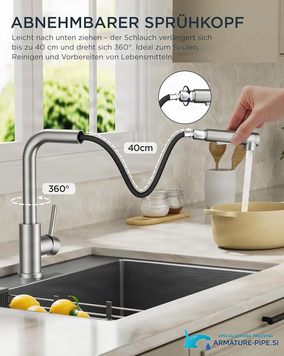 Low-Pressure Kitchen Tap, Single Lever Hot and Cold Water Tap, Tap with 3 Connections for Boilers, Suitable for Boilers and Under-Sink Boilers, Mat Zwart