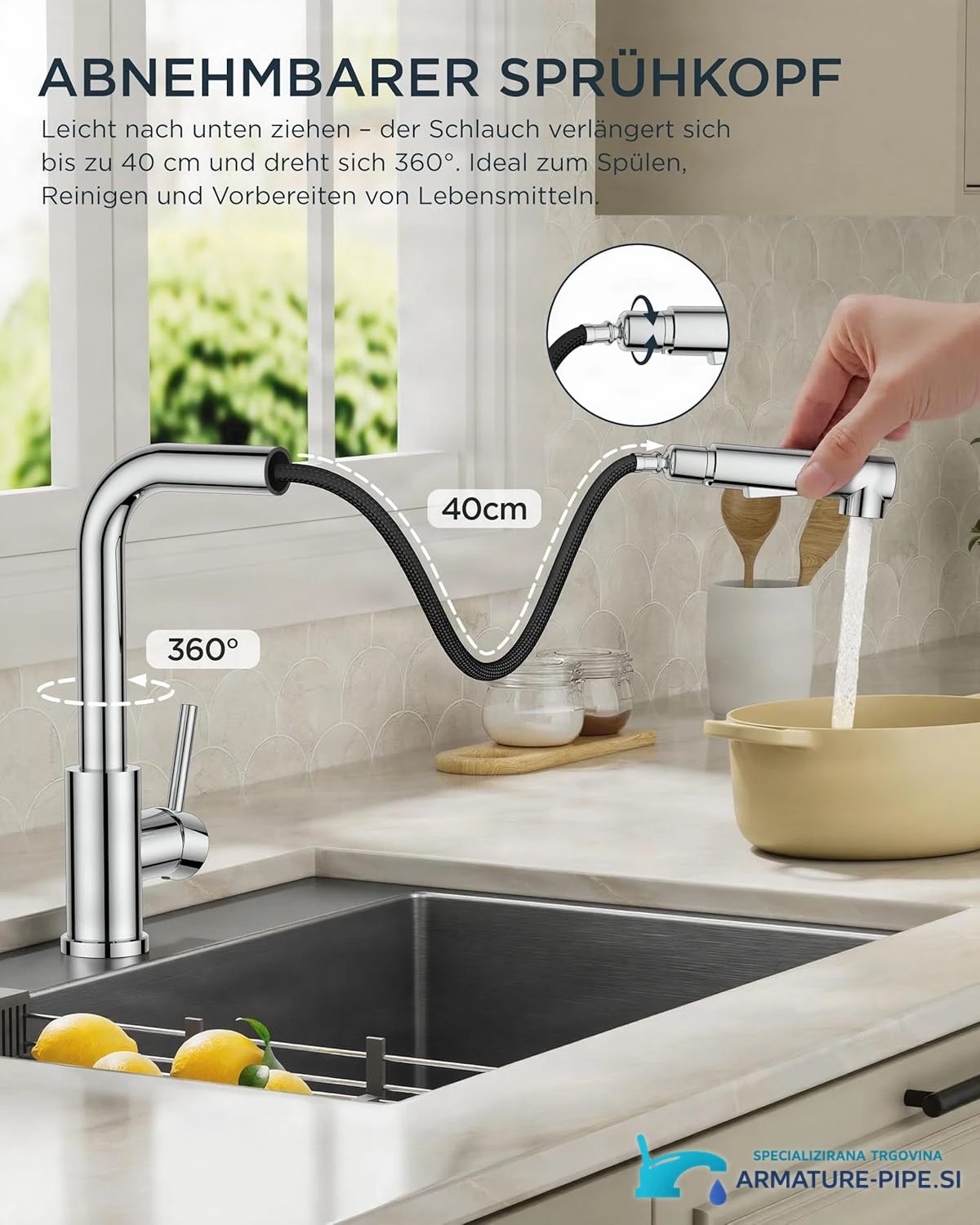 Low-Pressure Kitchen Tap, Single Lever Hot and Cold Water Tap, Tap with 3 Connections for Boilers, Suitable for Boilers and Under-Sink Boilers, Mat Zwart