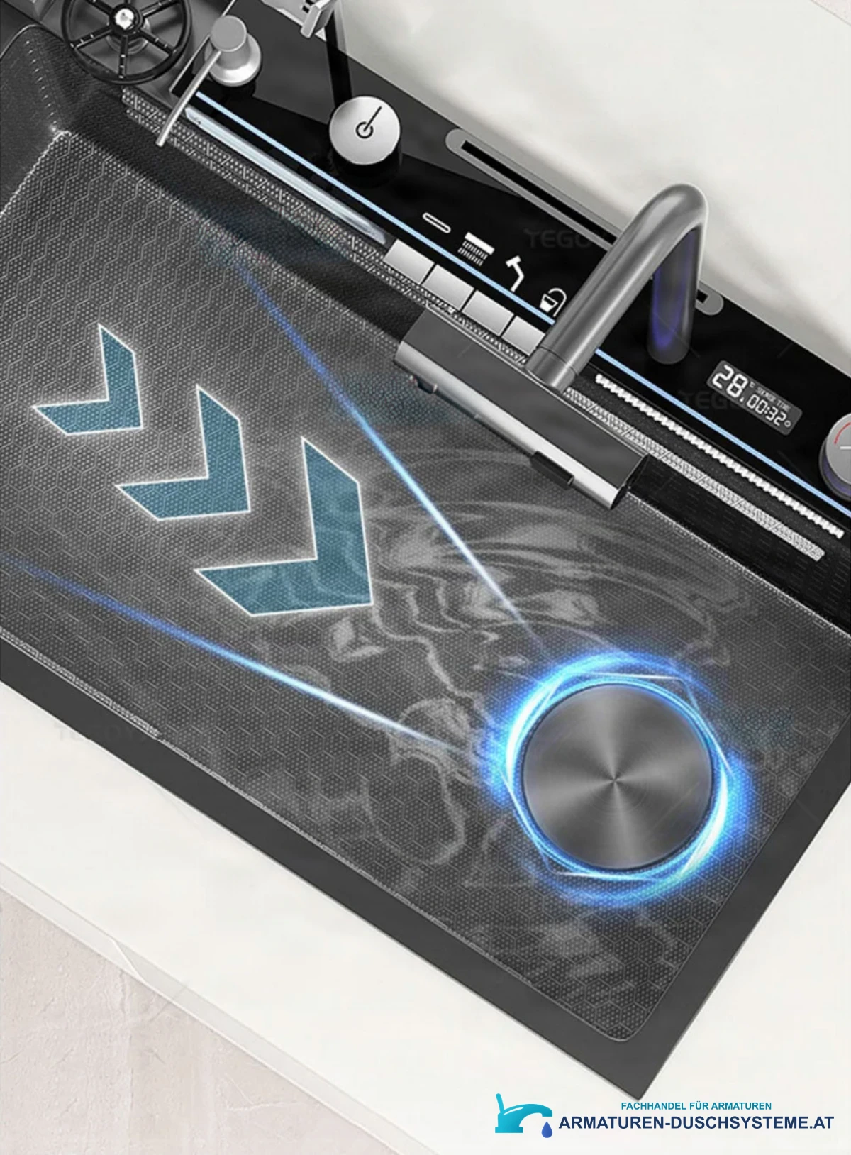 Multifunktionale Luxusspüle ELITE EDITION Premiumlinie KS2299 in Schwarz mit Wabenstruktur