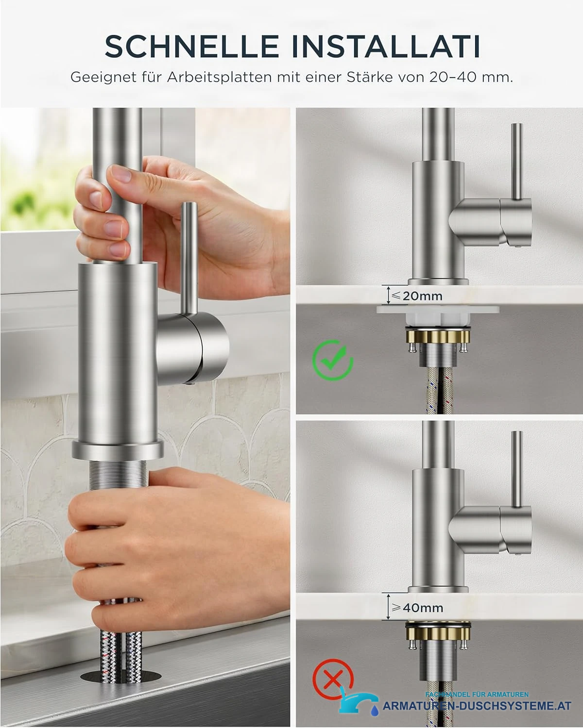 Low-Pressure Kitchen Tap, Single Lever Hot and Cold Water Tap, Tap with 3 Connections for Boilers, Suitable for Boilers and Under-Sink Boilers, Mat Zwart