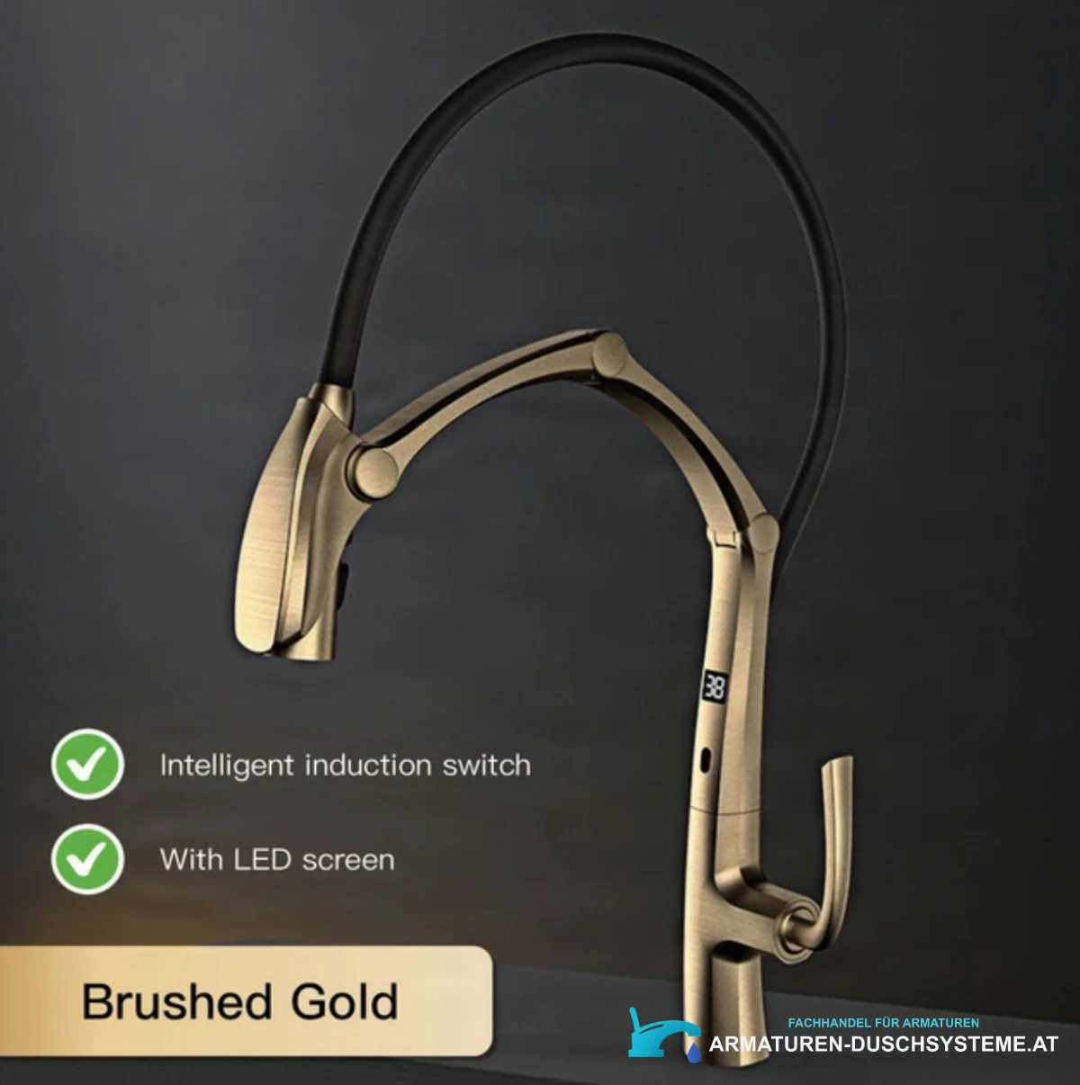 Spezifikationen der Küchenarmatur ELITE EDITION KSS1899 mit Sensor: induktiver Schalter und LED-Display