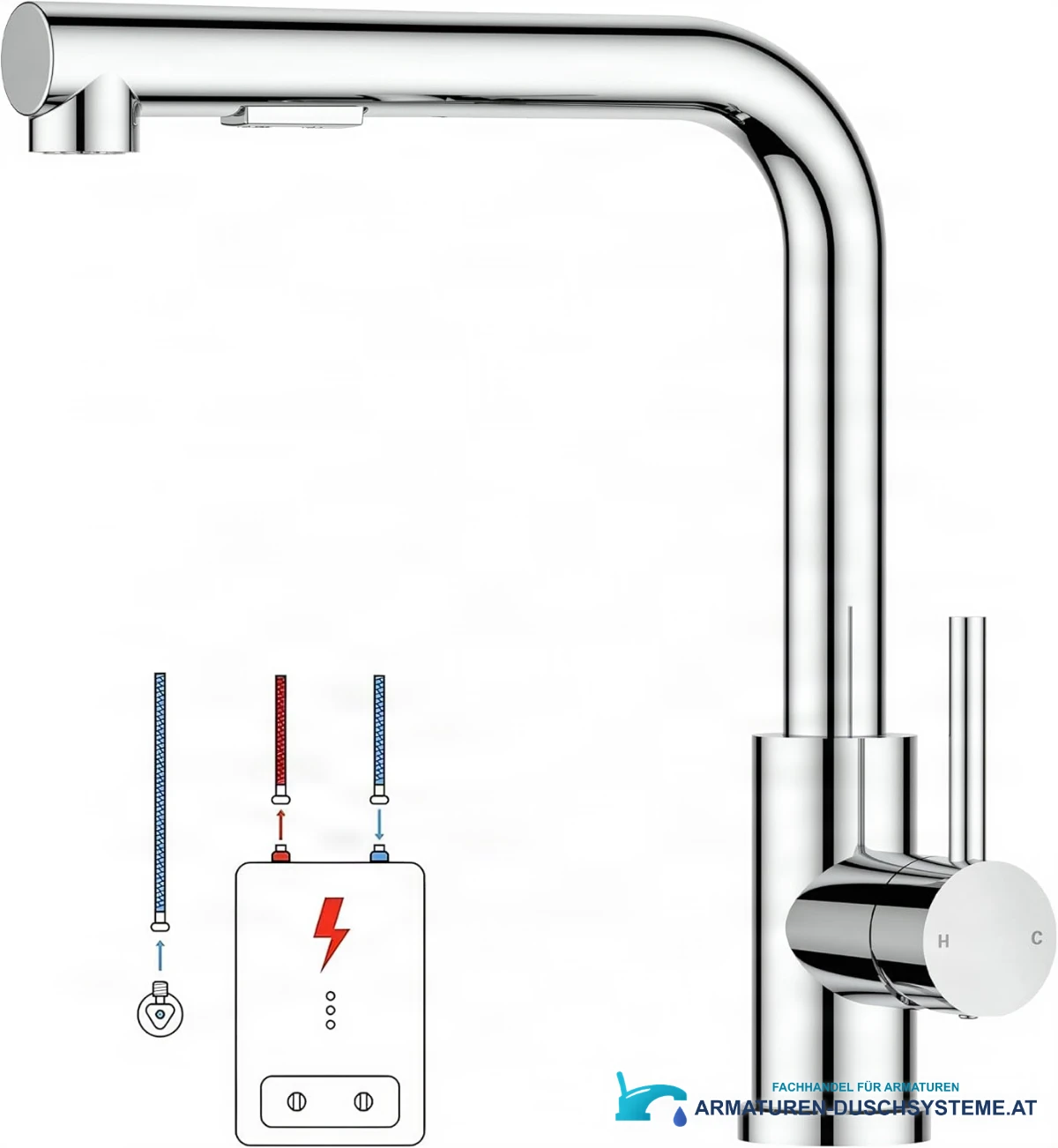 Low-Pressure Kitchen Tap, Single Lever Hot and Cold Water Tap, Tap with 3 Connections for Boilers, Suitable for Boilers and Under-Sink Boilers, Mat Zwart