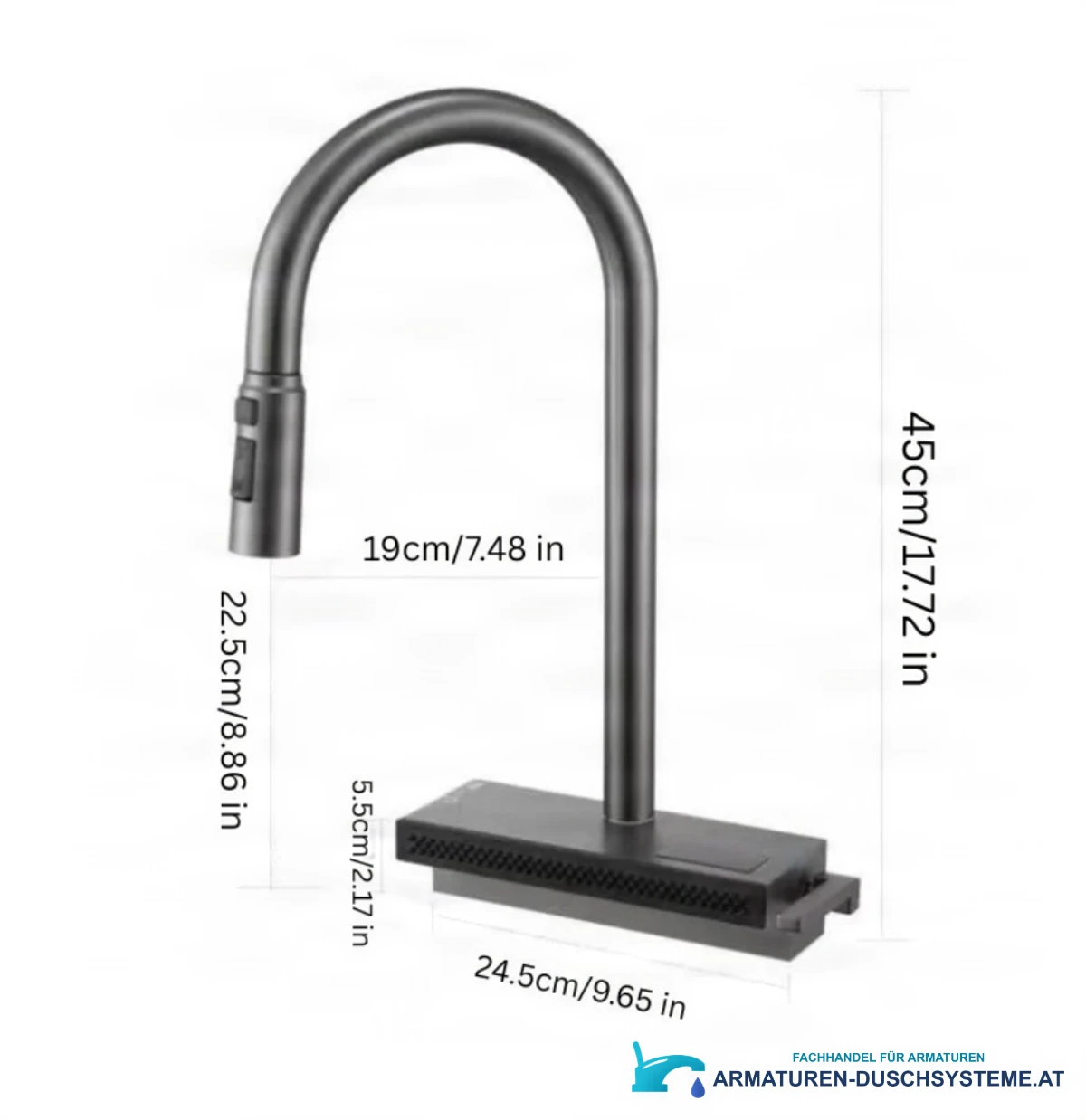 Technische Zeichnung Küchenarmatur ELITE EDITION KFS1442 (45 cm, 24,5 cm, 19 cm)