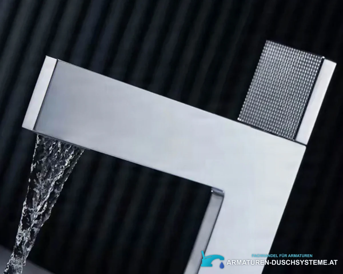 Badarmatur ELITE EDITION BS1420 mit Wasserfallauslauf in satiniertem Silber