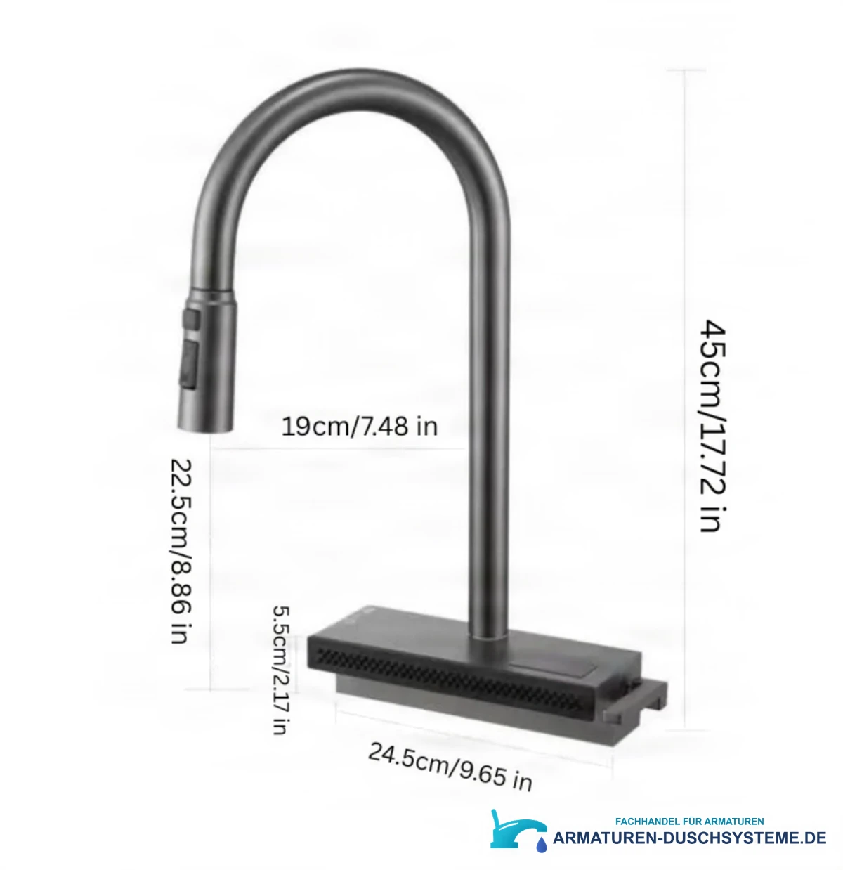 Technische Zeichnung Küchenarmatur ELITE EDITION KFS1442 (45 cm, 24,5 cm, 19 cm)