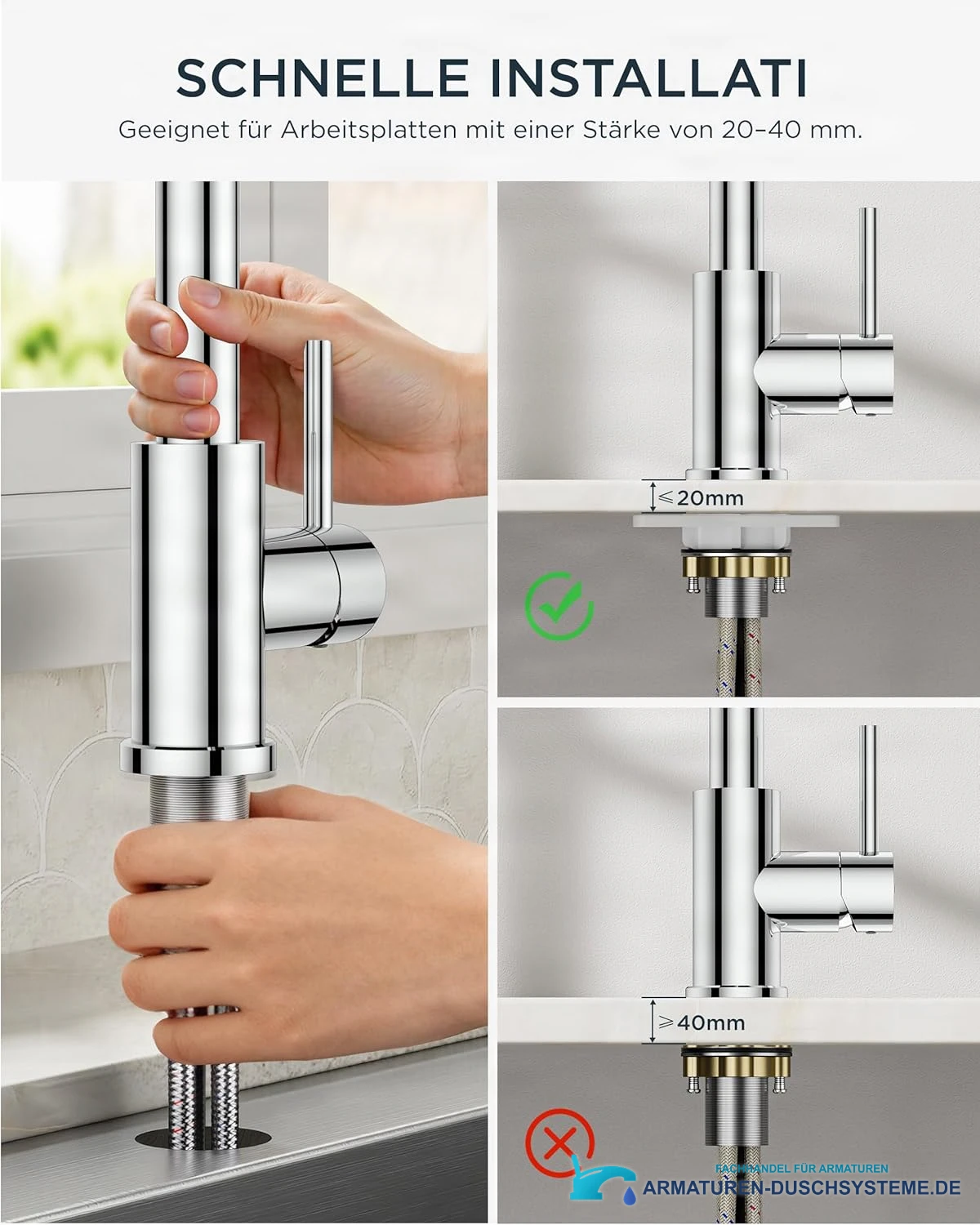 Low-Pressure Kitchen Tap, Single Lever Hot and Cold Water Tap, Tap with 3 Connections for Boilers, Suitable for Boilers and Under-Sink Boilers, Mat Zwart