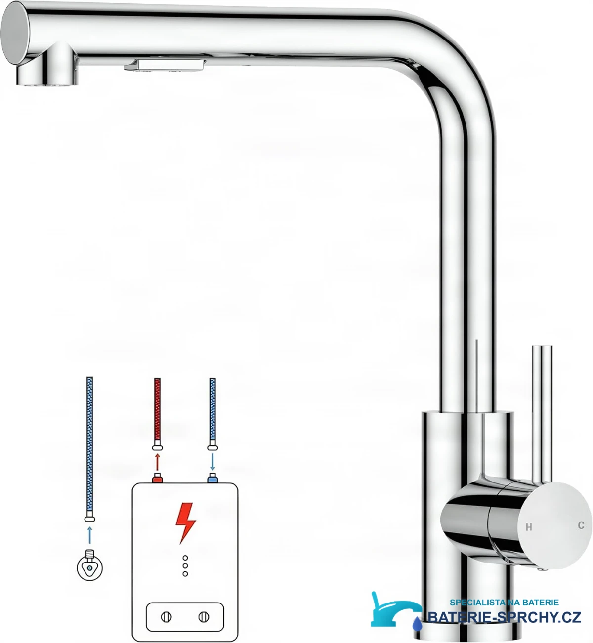 Low-Pressure Kitchen Tap, Single Lever Hot and Cold Water Tap, Tap with 3 Connections for Boilers, Suitable for Boilers and Under-Sink Boilers, Mat Zwart