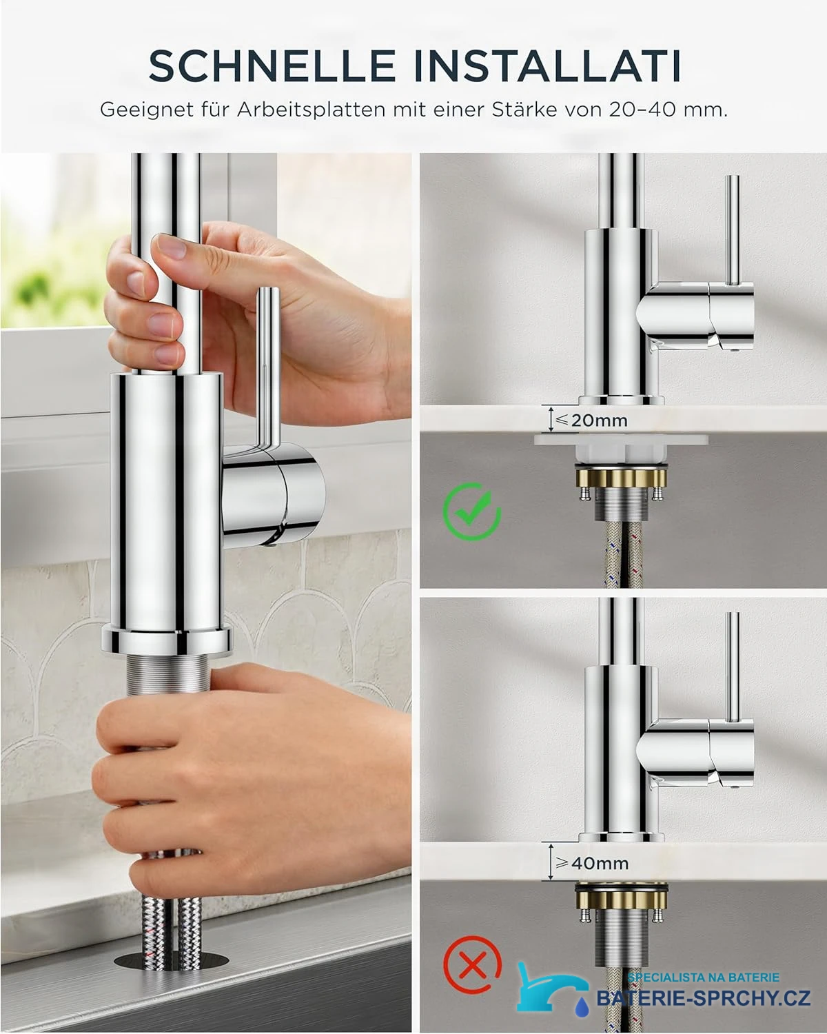 Low-Pressure Kitchen Tap, Single Lever Hot and Cold Water Tap, Tap with 3 Connections for Boilers, Suitable for Boilers and Under-Sink Boilers, Mat Zwart