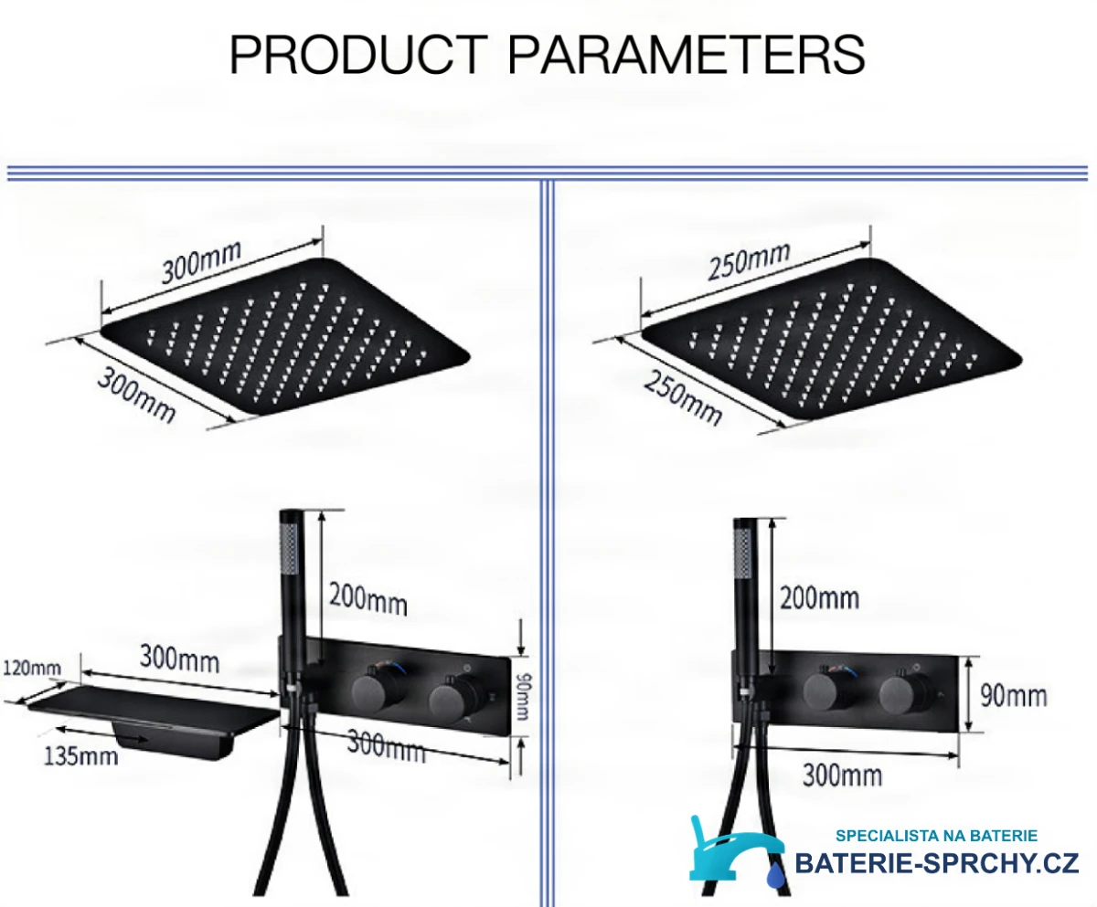 Podomítkový sprchový systém ELITE EDITION BCS1499-1 s termostatem, LED osvětlením a více barevnými provedeními