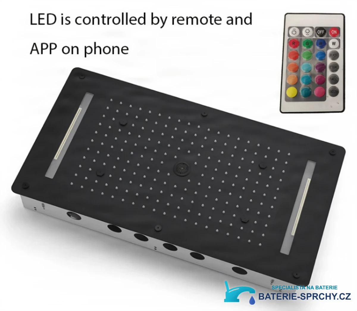 Podomítkový sprchový systém ELITE EDITION BCS1557 s LED osvětlením, termostatem a masážními tryskami v černé a matné černé
