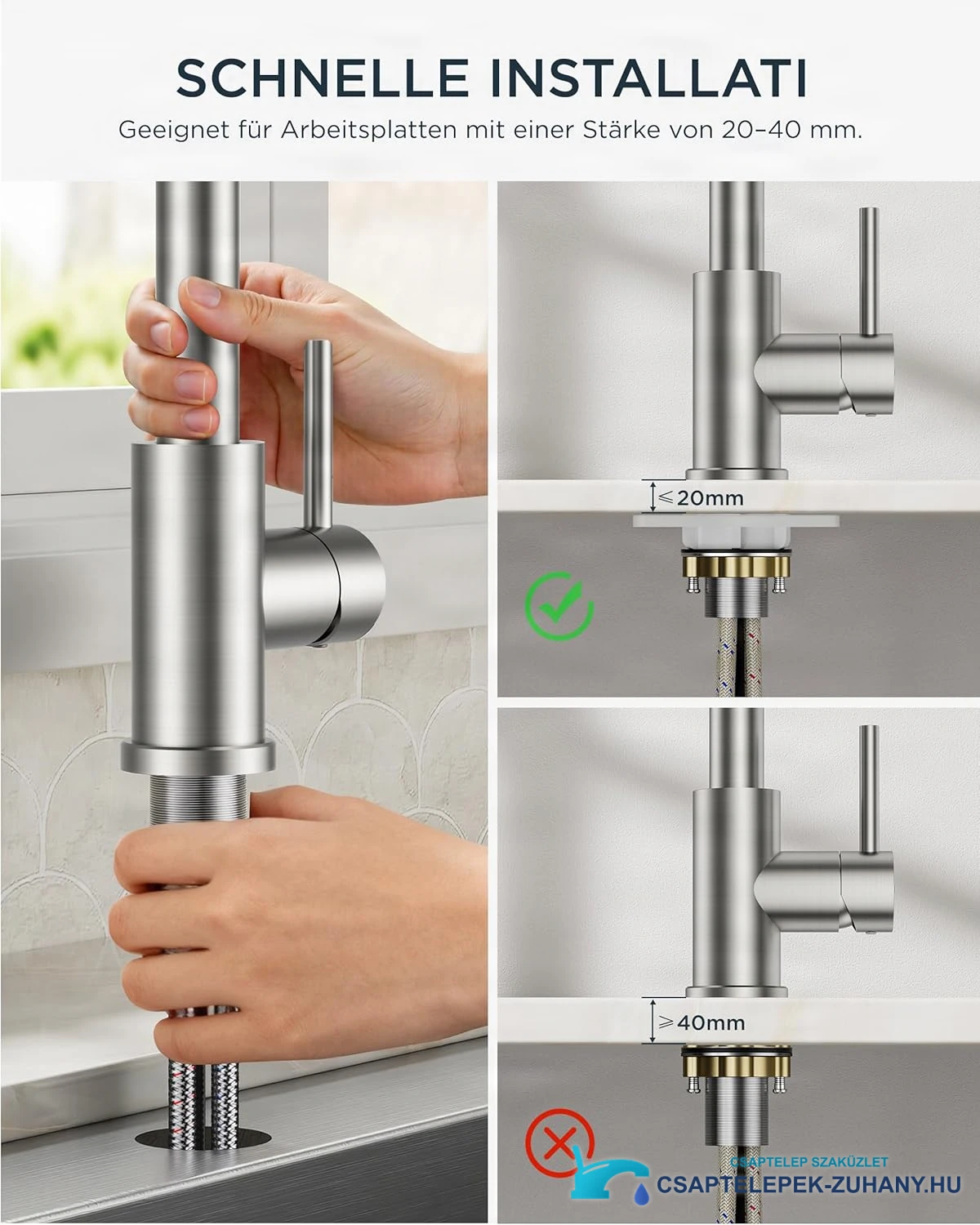 Low-Pressure Kitchen Tap, Single Lever Hot and Cold Water Tap, Tap with 3 Connections for Boilers, Suitable for Boilers and Under-Sink Boilers, Mat Zwart