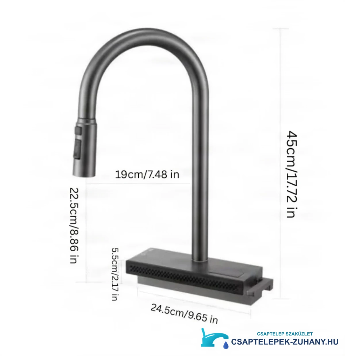 ELITE EDITION KFS1442 konyhai csaptelep műszaki rajza (45 cm, 24,5 cm, 19 cm)