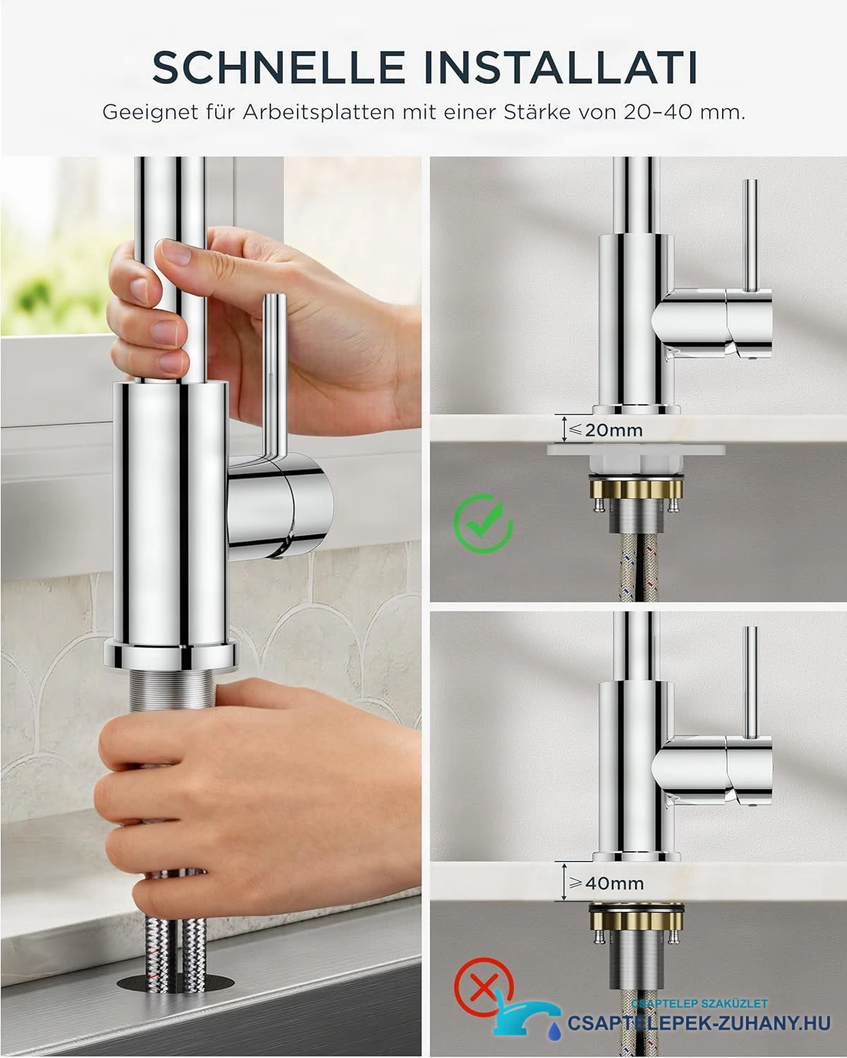 Low-Pressure Kitchen Tap, Single Lever Hot and Cold Water Tap, Tap with 3 Connections for Boilers, Suitable for Boilers and Under-Sink Boilers, Mat Zwart