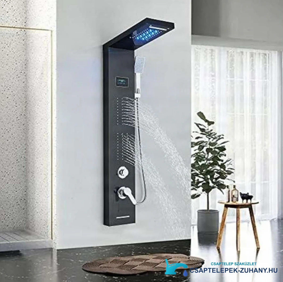 Luxus BSP1912 LED zuhanypanel fényes fekete kivitelben