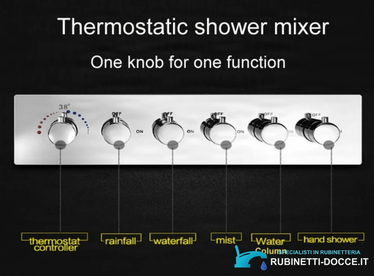 Sistema doccia a incasso ELITE EDITION BCS1557 termostatico con LED, getto a cascata e idromassaggio, nero e nero opaco