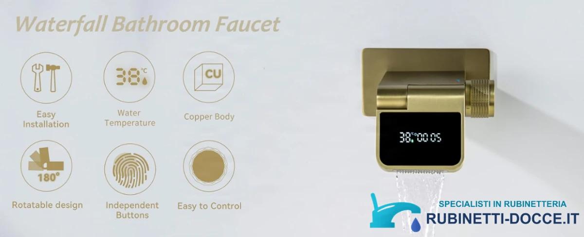 Rubinetto da parete ELITE EDITION BSW1500 con display della temperatura e bocca a cascata girevole a 180°, in più finiture