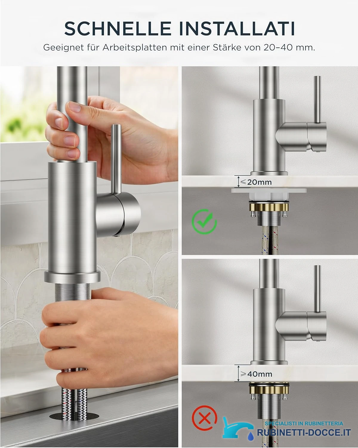 Low-Pressure Kitchen Tap, Single Lever Hot and Cold Water Tap, Tap with 3 Connections for Boilers, Suitable for Boilers and Under-Sink Boilers, Mat Zwart