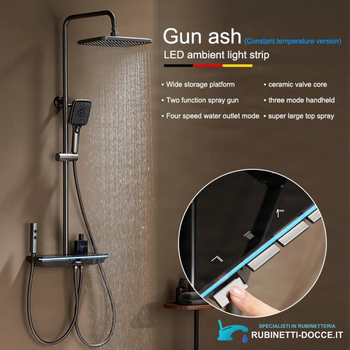 Sistema doccia esterno ELITE EDITION con LED BSE1307 in finitura canna di fucile