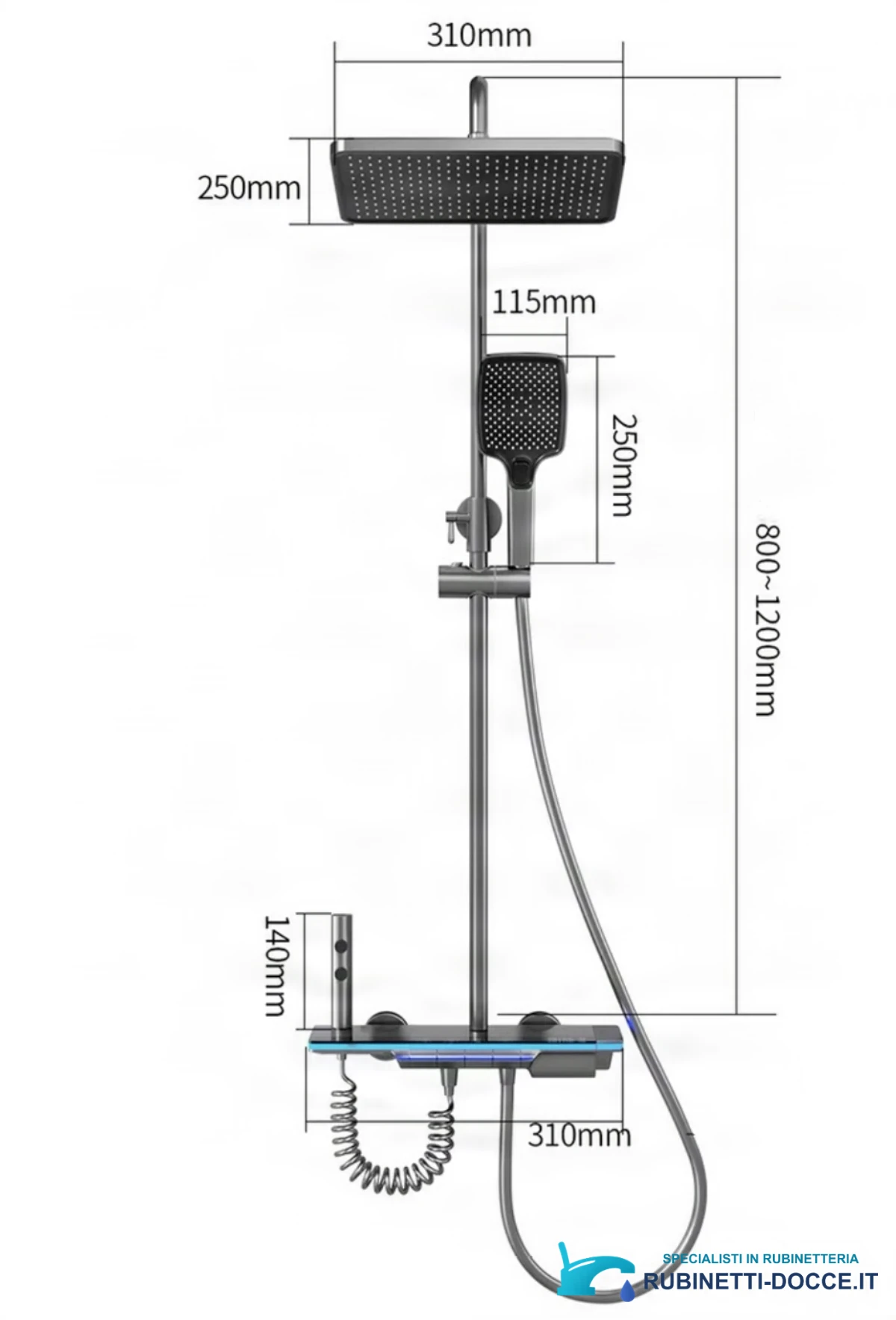 Sistema doccia a parete ELITE EDITION BSE1307 con LED, getti massaggianti, cascata e finiture in più colori