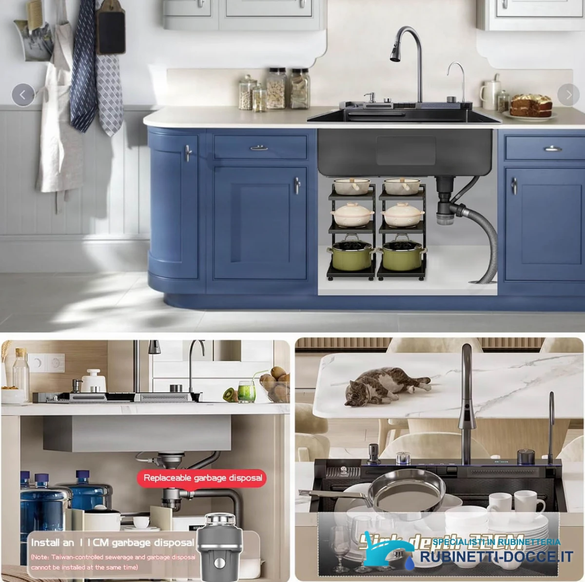 Rubinetto da cucina ELITE EDITION KS2199 con doccetta estraibile e LED, nero grafite, nero e nero con dettagli argento