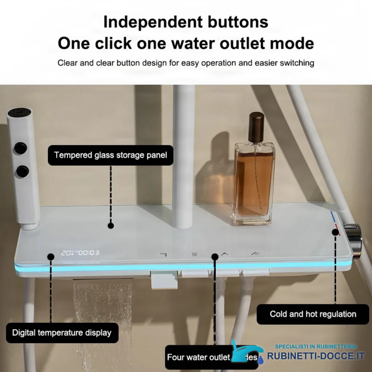 Sistema doccia a parete ELITE EDITION BSE1307 con LED, getti massaggianti, cascata e finiture in più colori