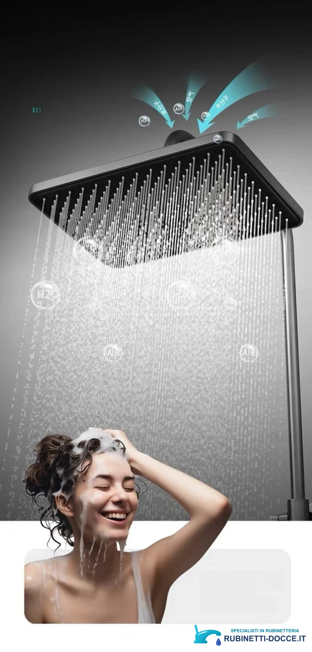 Sistema doccia a parete ELITE EDITION BSE1307 con LED, getti massaggianti, cascata e finiture in più colori