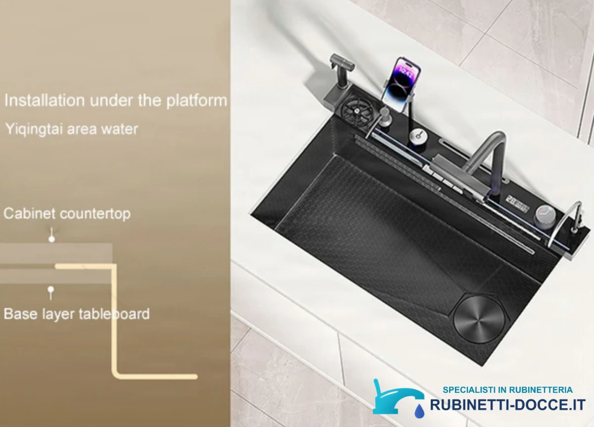 Rubinetto da cucina ELITE EDITION KS2299 multifunzione con doccetta estraibile, getto a cascata e LED, in più finiture