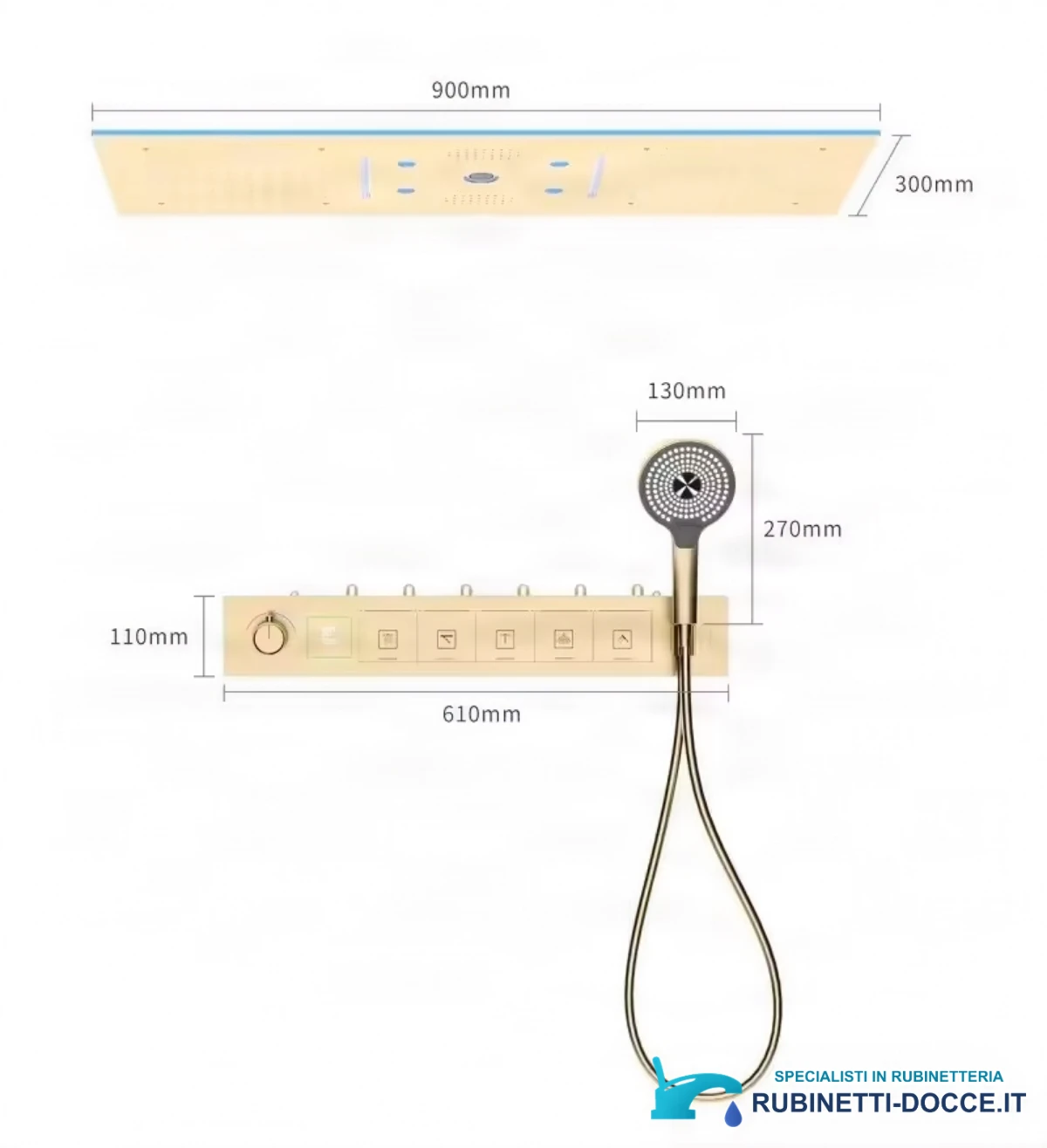 Sistema doccia termostatico a incasso ELITE EDITION BCS1045 a 6 funzioni, in argento satinato e altre varianti di colore