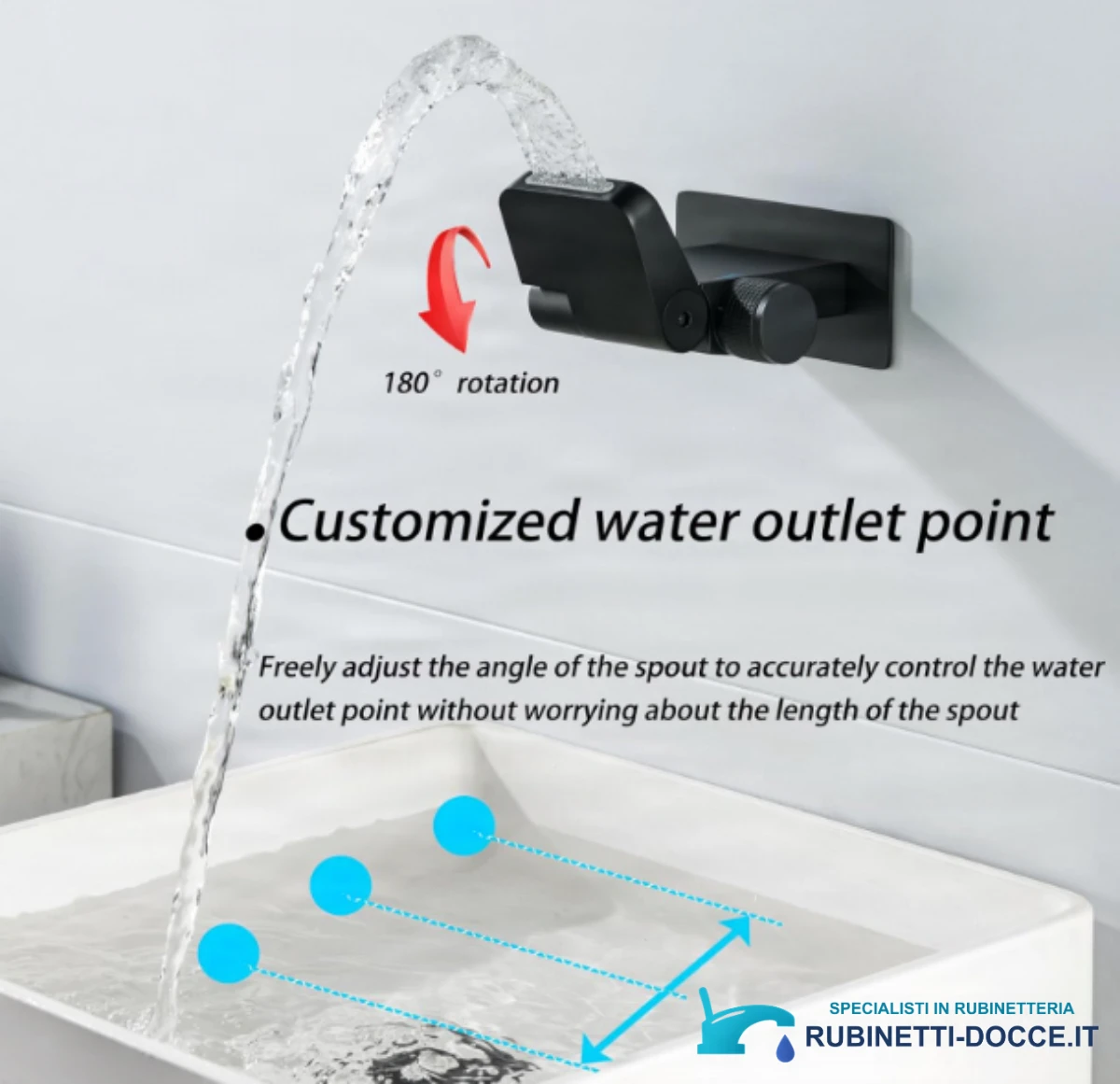 Rubinetto da parete ELITE EDITION BSW1500 con display della temperatura e bocca a cascata girevole a 180°, in più finiture