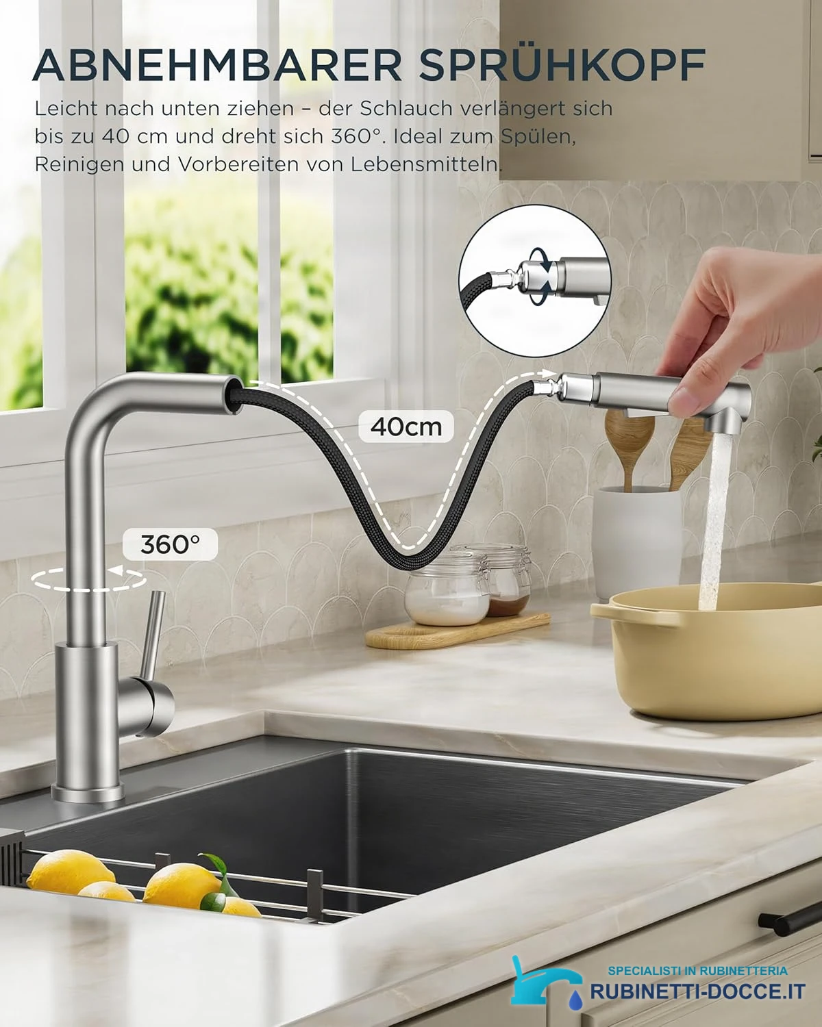 Low-Pressure Kitchen Tap, Single Lever Hot and Cold Water Tap, Tap with 3 Connections for Boilers, Suitable for Boilers and Under-Sink Boilers, Mat Zwart