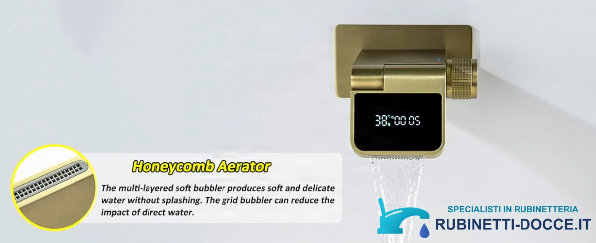 Rubinetto da parete ELITE EDITION BSW1500 con display della temperatura e bocca a cascata girevole a 180°, in più finiture
