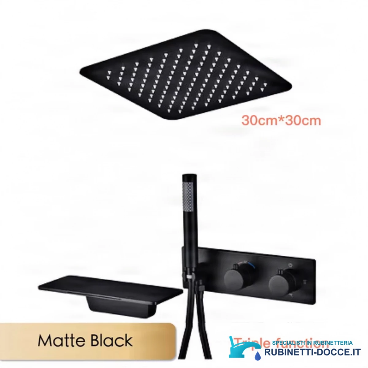 Sistema doccia da incasso ELITE EDITION BCS1499-1 termostatico con LED e cascata, in diverse finiture tra cui oro spazzolato e nero opaco