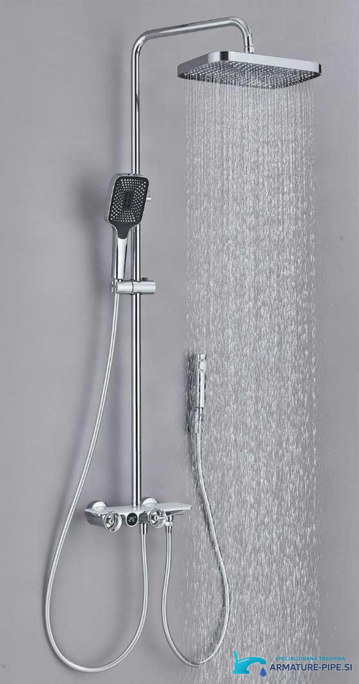 Grey Thermostatic Digital Shower Faucet Set with Rainfall Sy ELT1104 v kromirani izvedbi