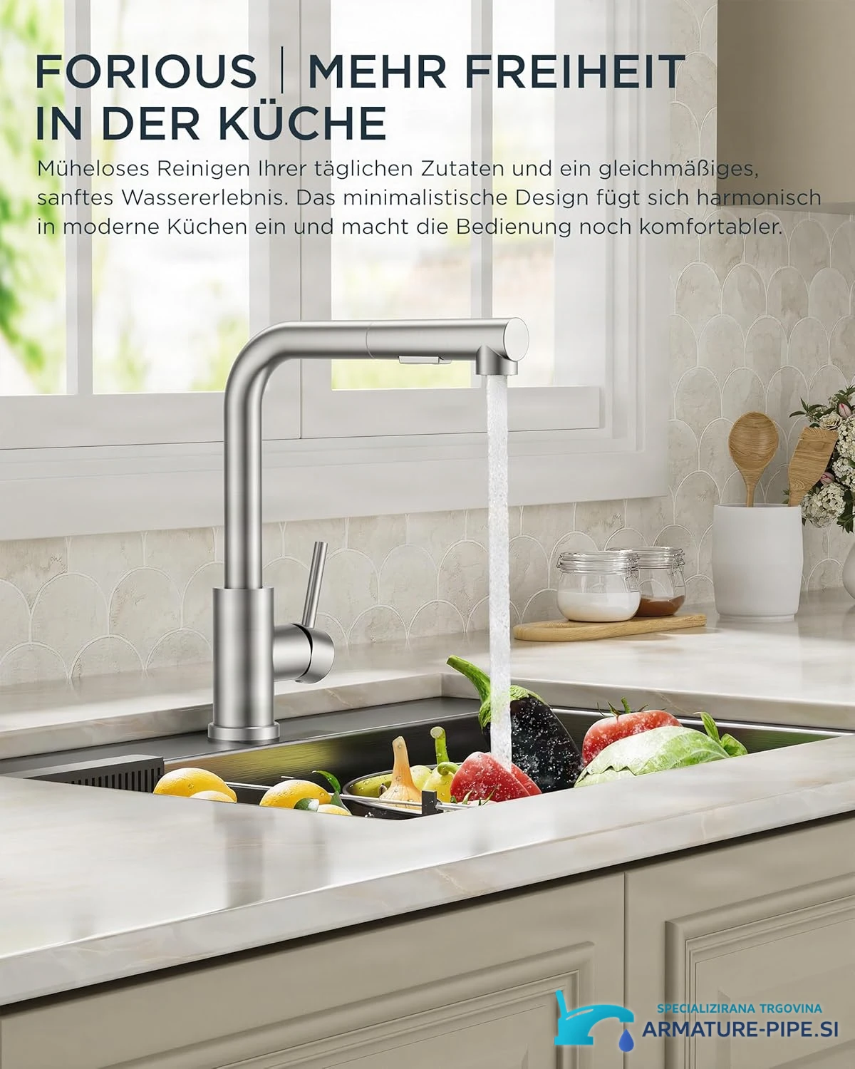 Niederdruck-Küchenarmatur ELITE EDITION KFL2244 im Einsatz an einer Küchenspüle