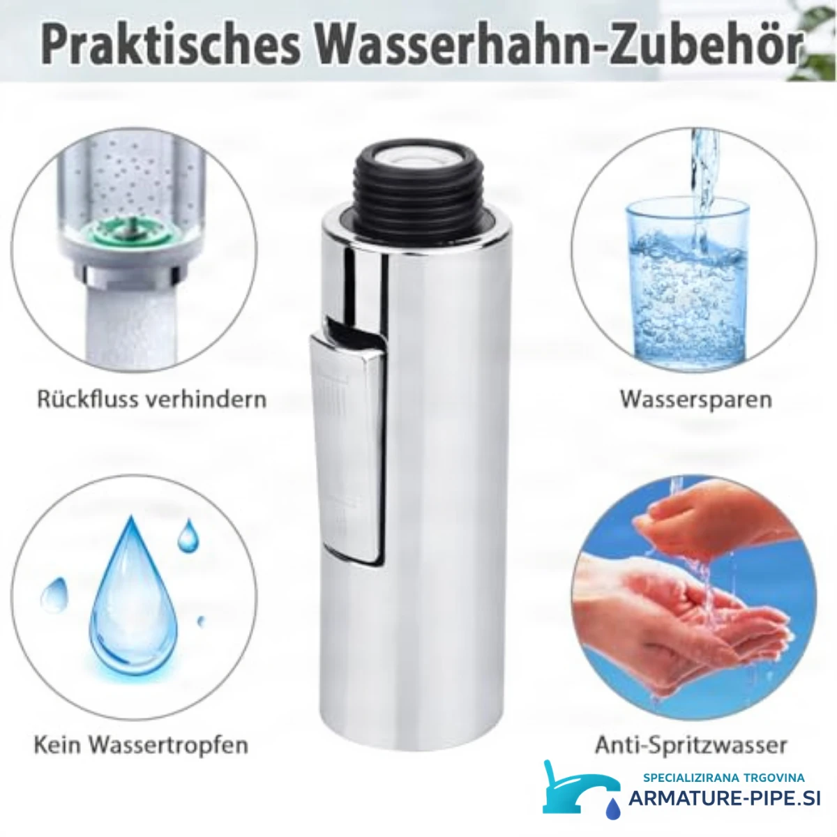 Parametry kuchyňské spršky EYN KFH1152: závit, přepínací tlačítko a režimy proudu