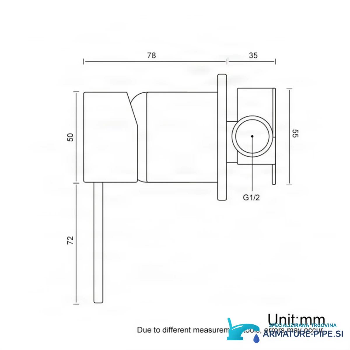 Technický výkres ventilu EYN BFP1543 s hloubkou 78 a 35 mm, G1/2