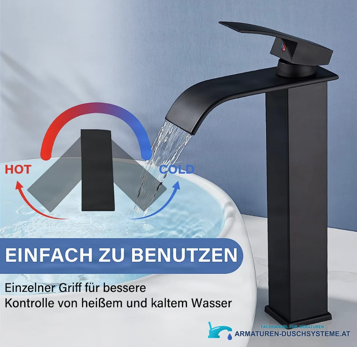 Spezifikationen der Waschtischarmatur EYN103: Einhebelregelung für warmes und kaltes Wasser