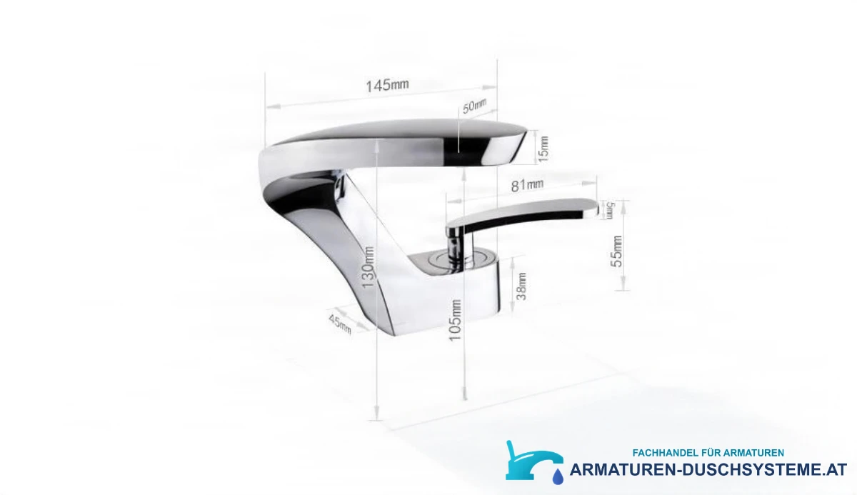 Technische Zeichnung der Küchen-/Badarmatur KA17318 mit 145 mm Länge und 130 mm Höhe