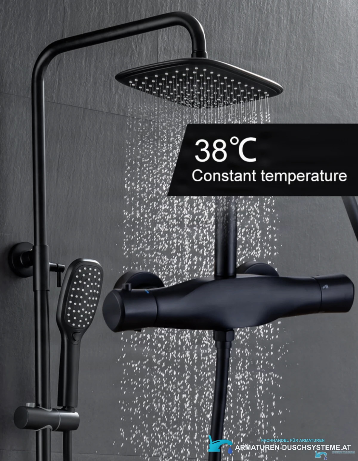 Luxuriöses Aufputz-Thermostat-Duschsystem EYN TB1845 in Mattschwarz