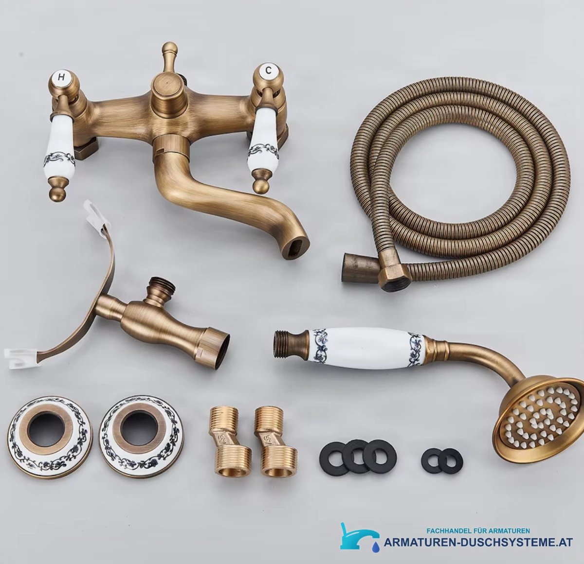 Badewannenarmatur BBT1509 mit Handbrause, Schlauch, Wandanschlüssen und Rosetten