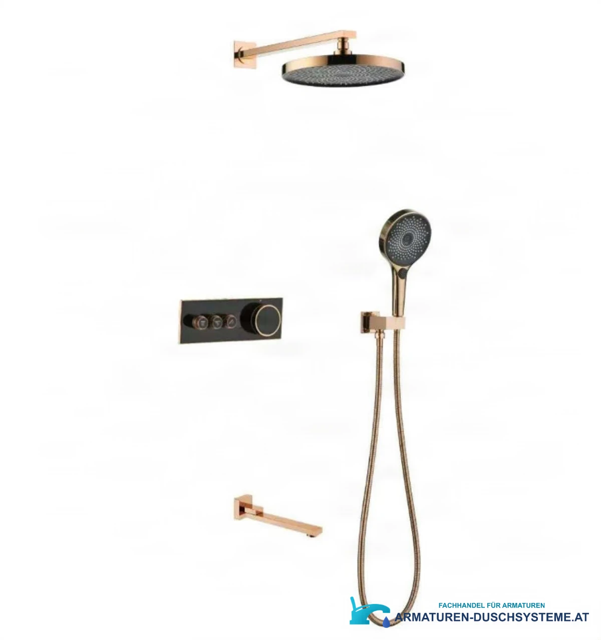 Luxus-Thermostat-Duschsystem ELITE EDITION BCS1603 – komplettes Set in Roségold und Schwarz
