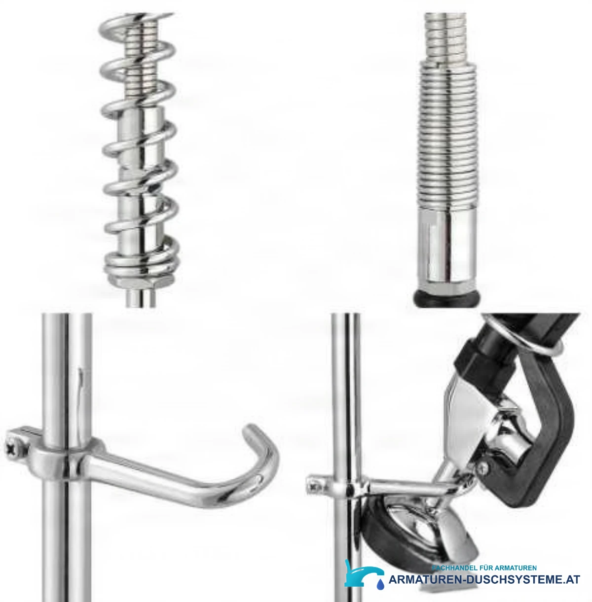 Details von Federführung, Schlauchende, Wandhalter und Brausekopf der Küchenarmatur NK8701
