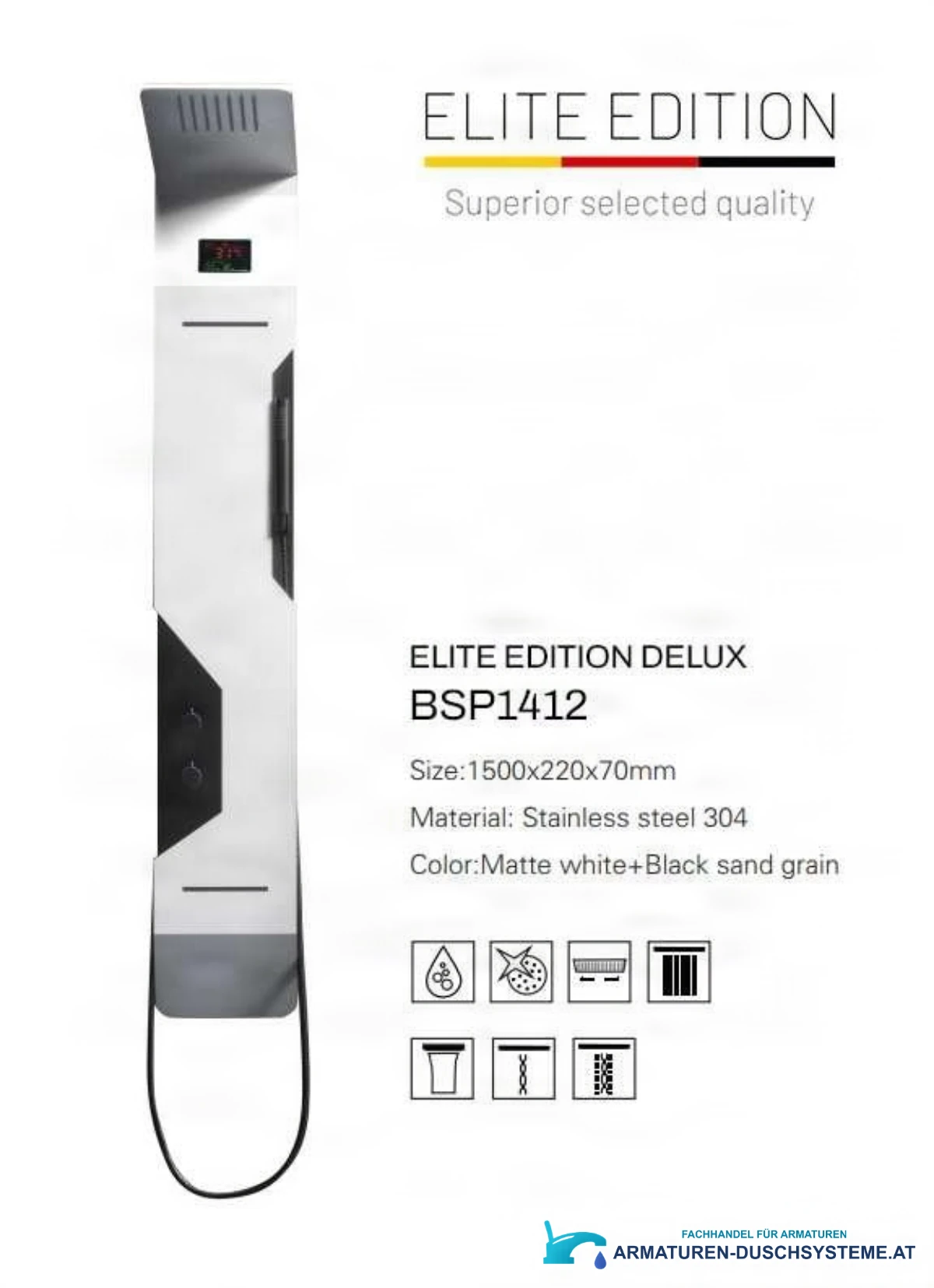 Duschpaneel ELITE EDITION DELUX BSP1412 in Mattweiß mit schwarzen Akzenten