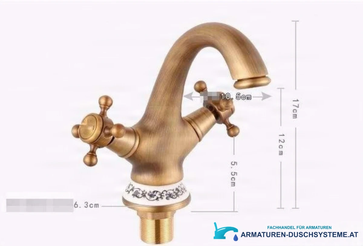 Technische Zeichnung der Waschtischarmatur UA1403 mit 17 cm Höhe und 10,5 cm Ausladung