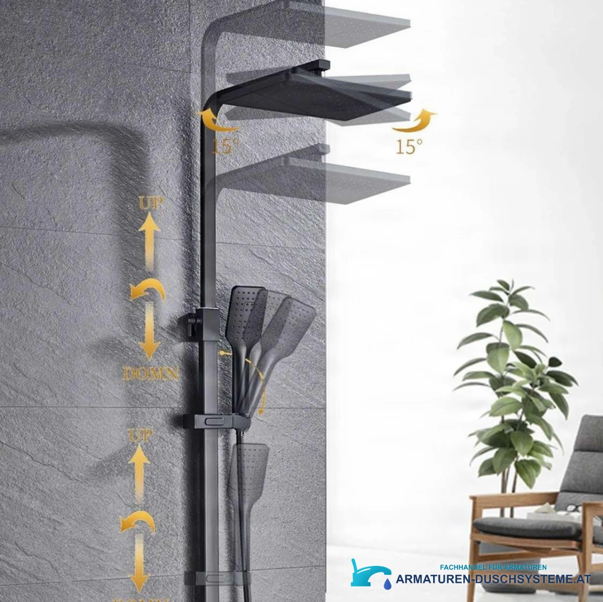 Unterputz-Duschsystem EYN mit Thermostat und Wasserfallauslauf BT1048 in Mattschwarz