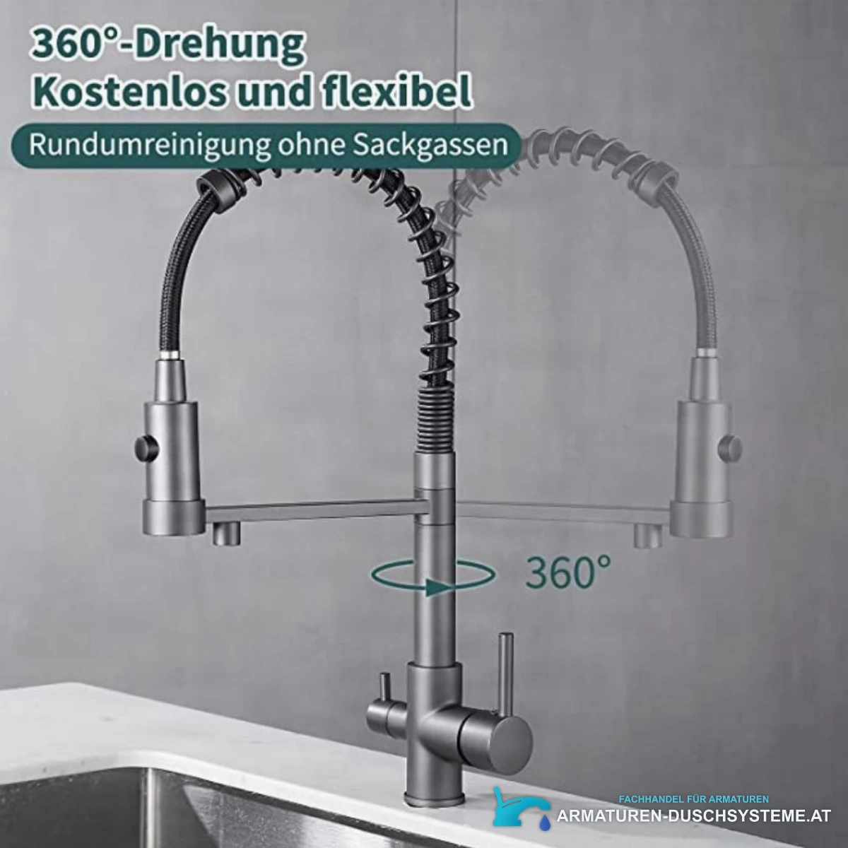 Küchen-Filterarmatur mit drei Leitungen KF1459 in gebürstetem Dunkelgrau