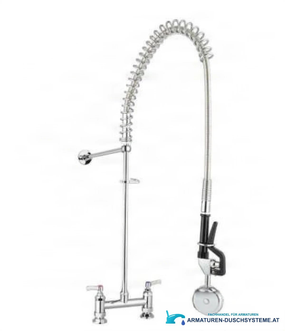 Professionelle Küchenarmatur NK8701 – Seitenansicht mit Federbrause und Wandhalter