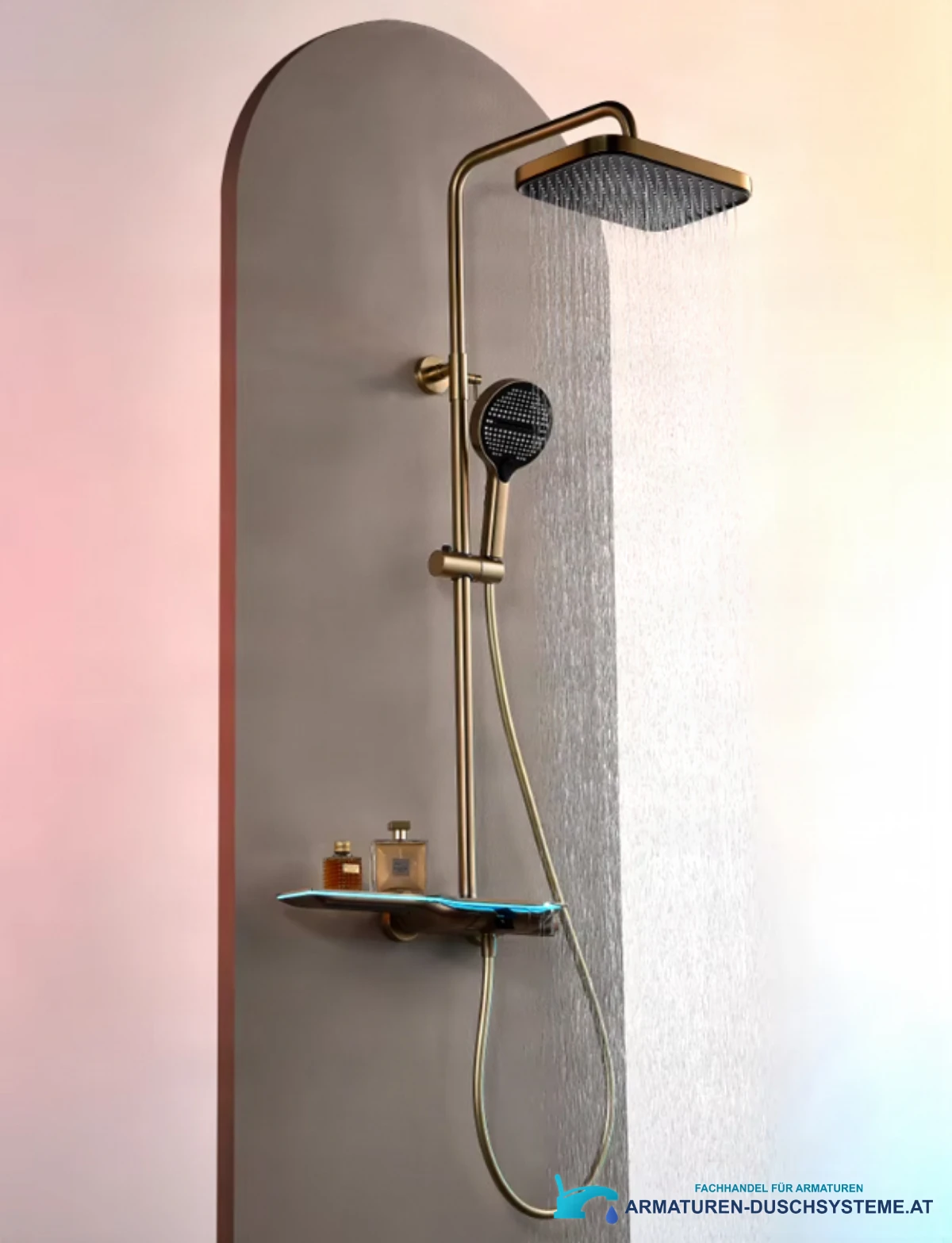 Thermostatisches Aufputz-Duschset ELITE EDITION mit LED-Anzeige BSE1420 in gebürstetem Gold